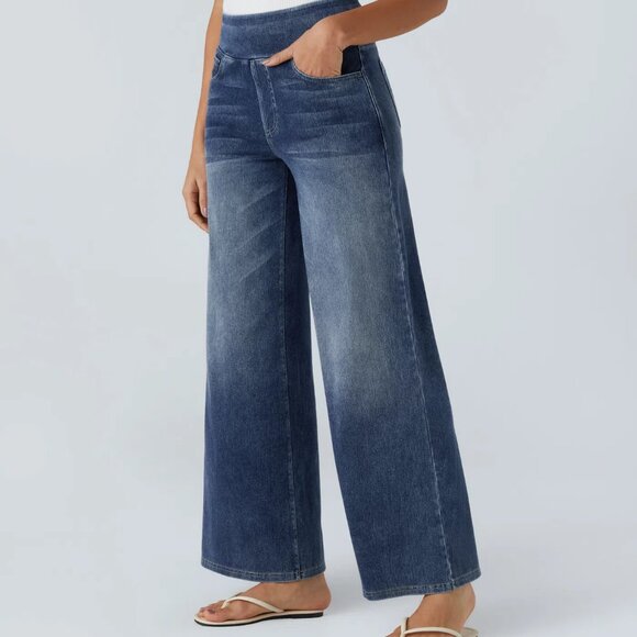Halara Flex High Waisted Multiple Pockets Wide Leg Stretchy Jeans - L Royal Blue - Picture 3 of 8